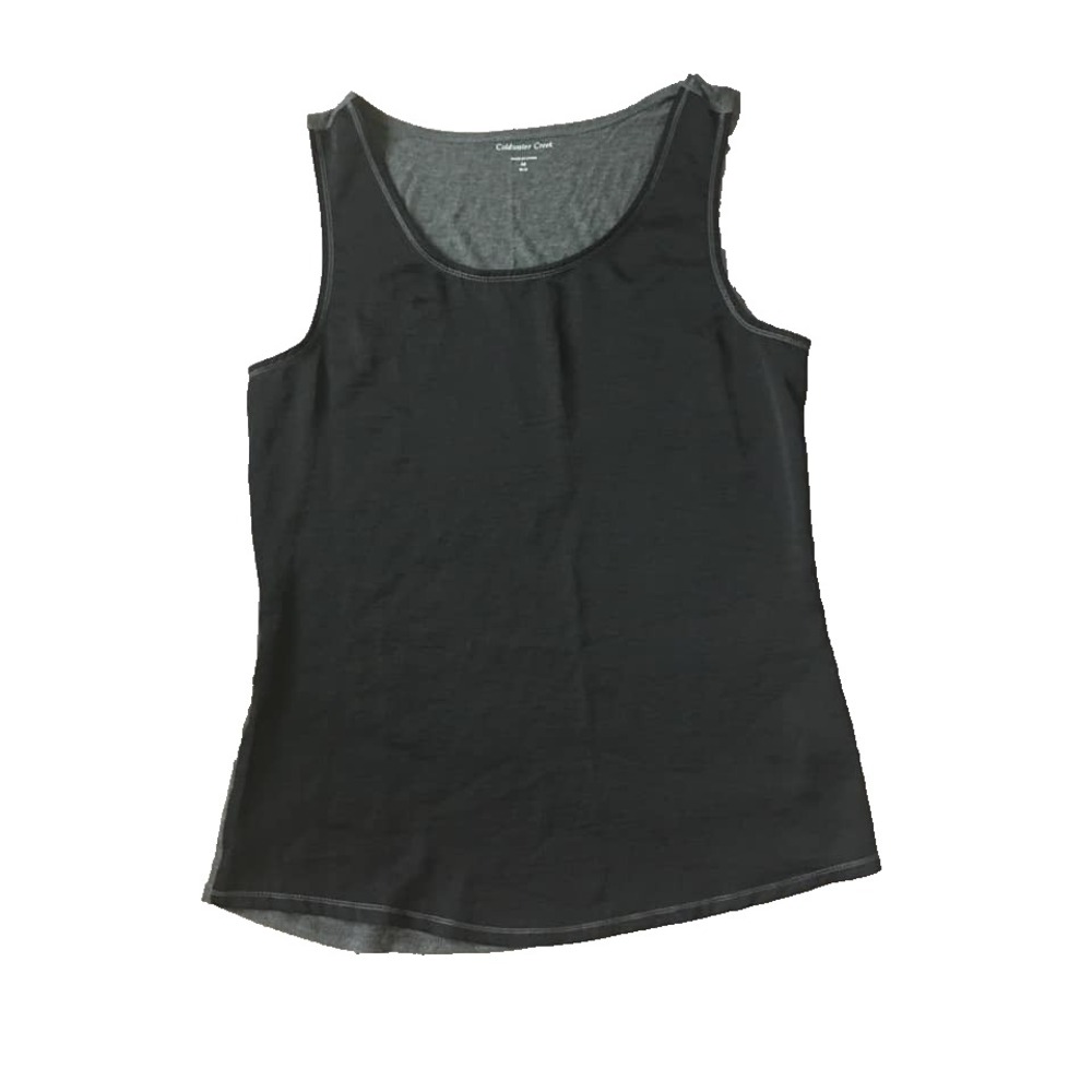 Coldwater Creek Sleeveless Tank Top Women M 10 12 Silky Black Gray Shell Neutral